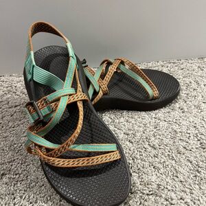 Chaco Black and Green Sandals with Adjustable Straps